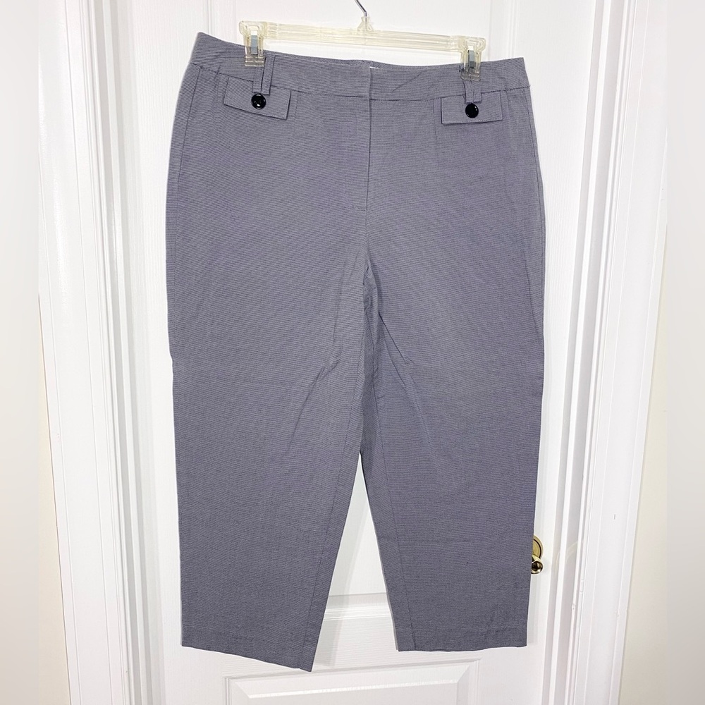 Y2K Talbots Patterned Cropped Stretch Cotton Pants HONG KONG MADE VTG Blue Sz 18